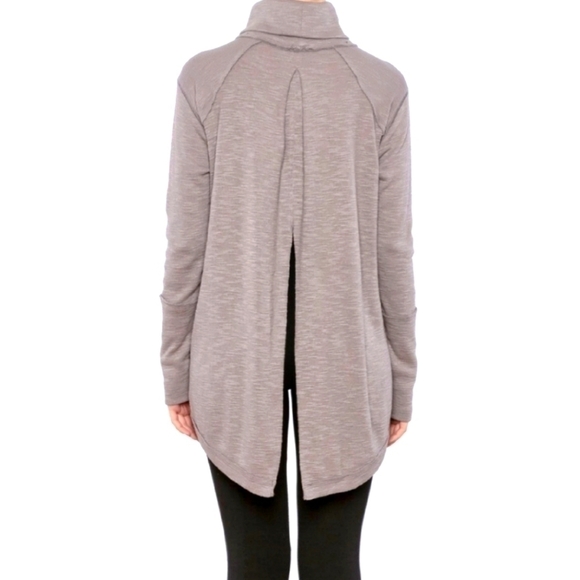 Free People Split Back Heathered Turtleneck Tunic Top - Picture 3 of 10